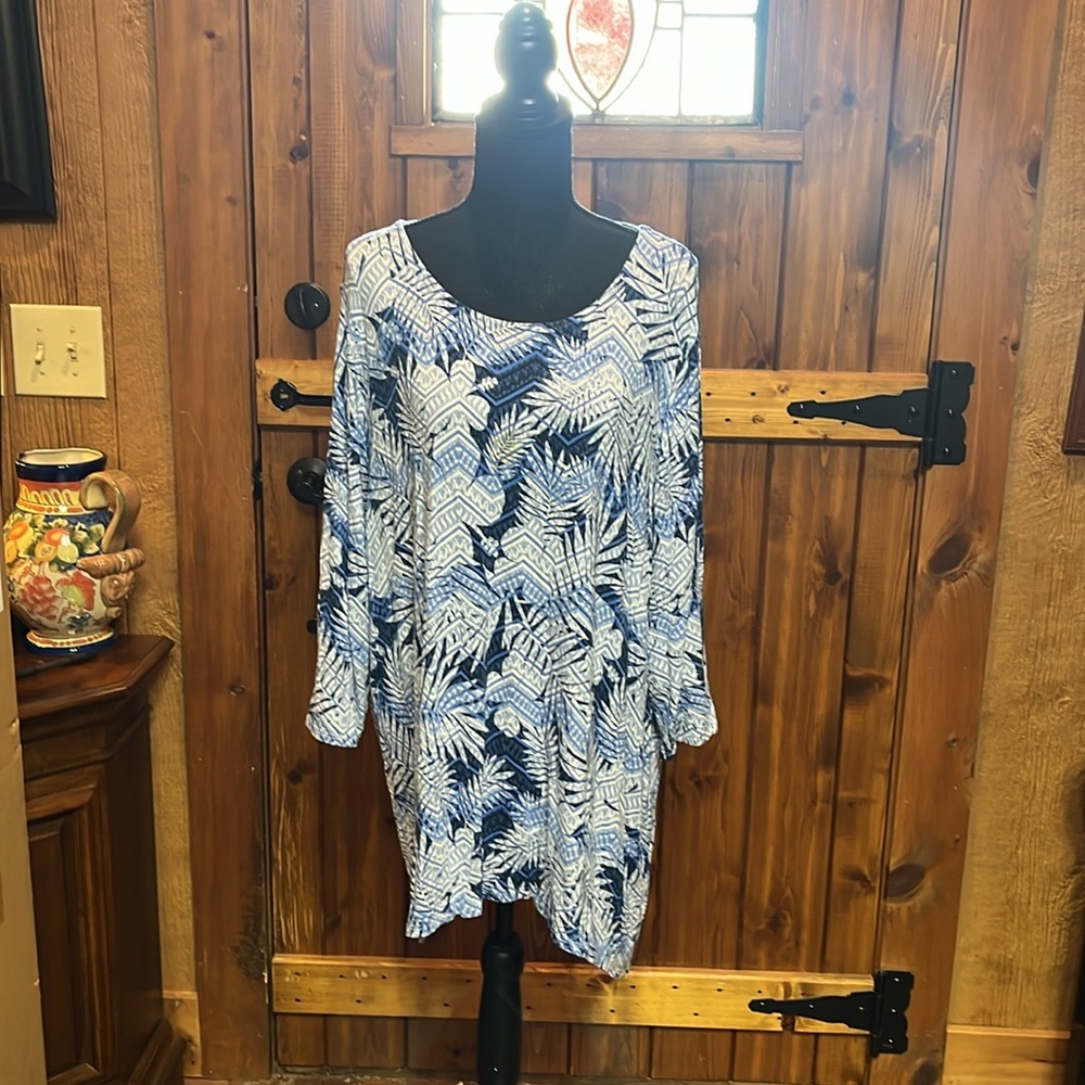 Ruby Rd blue and white three-quarter sleeve tunic women’s 2X